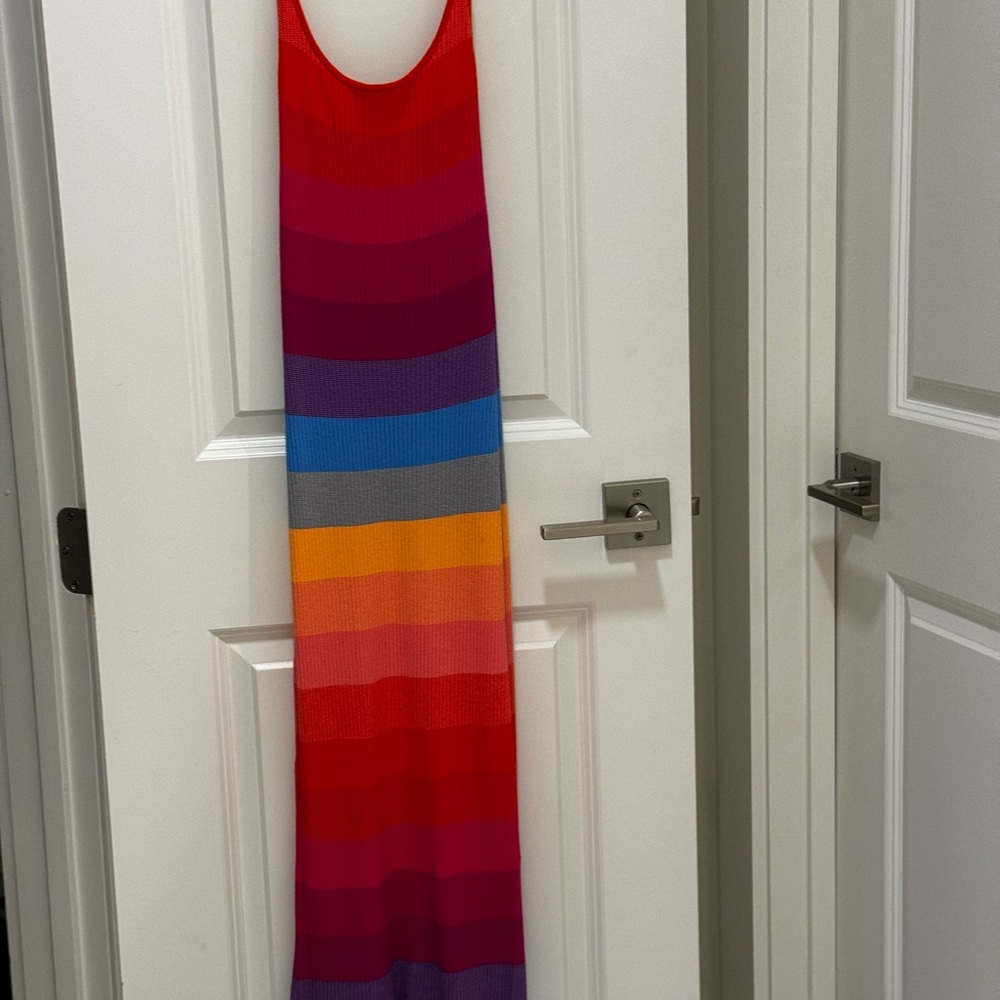 Banana Republic Ribbed Knit Rainbow Spaghetti Strap Dress Size S